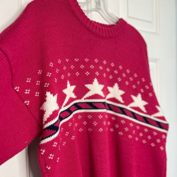 Vintage 100% Wool Pink Star Crewneck Sweater L Made in 🇨🇦 - Picture 5 of 14